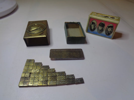 WW2 Souvenir Brass Matchbox Holder and Dominoes