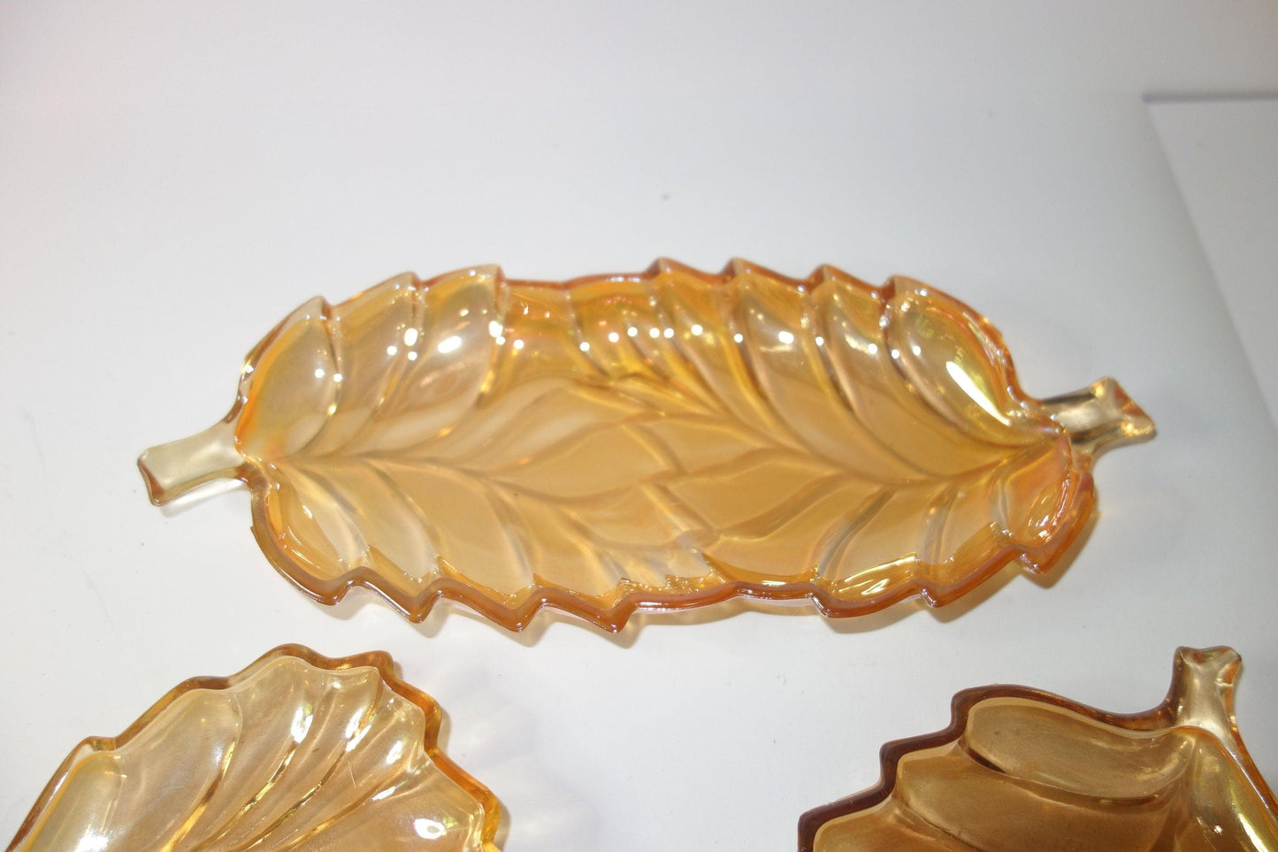 Peach carnival glass serving / nibble set 1950's