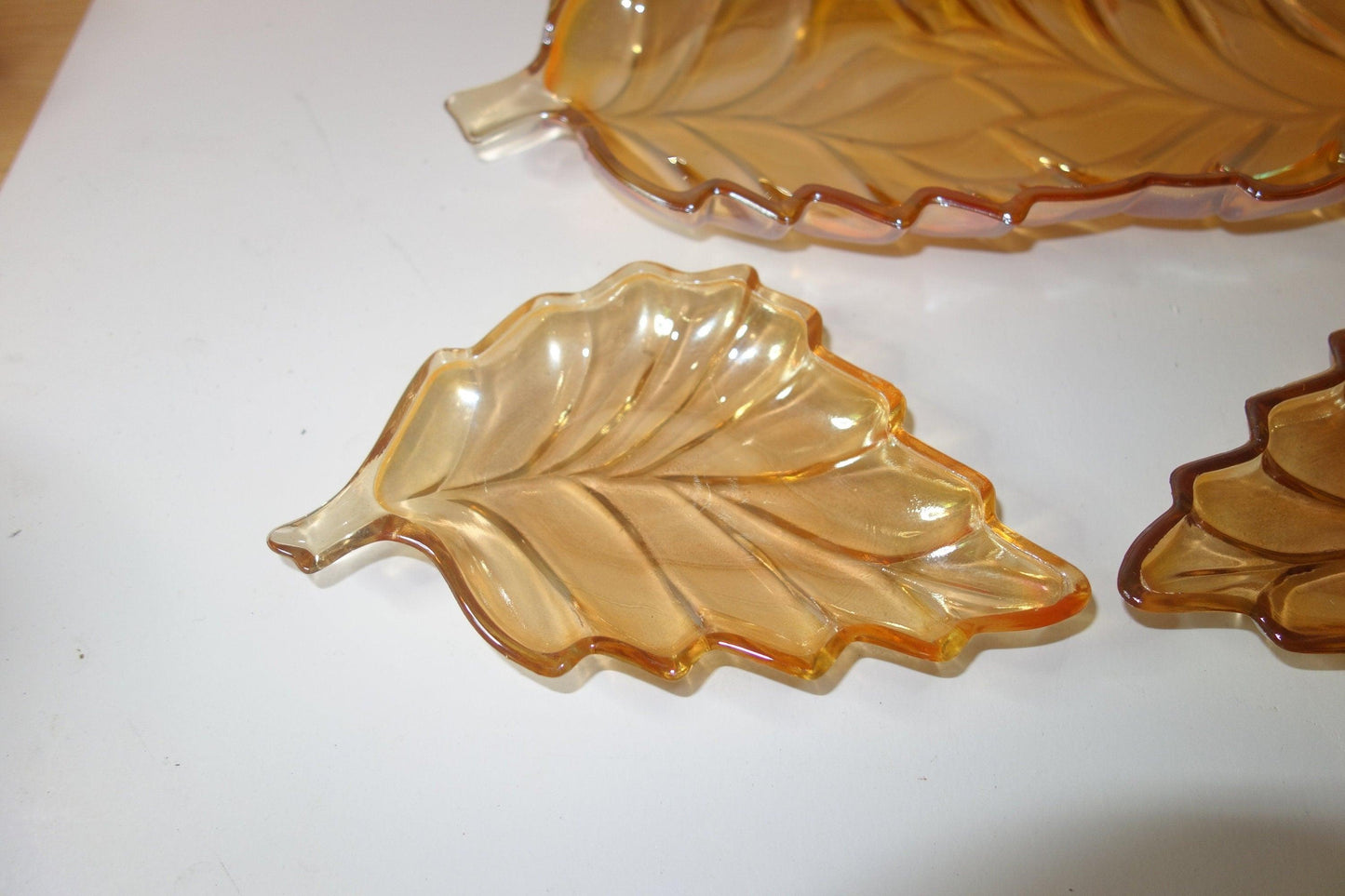 Peach carnival glass serving / nibble set 1950's