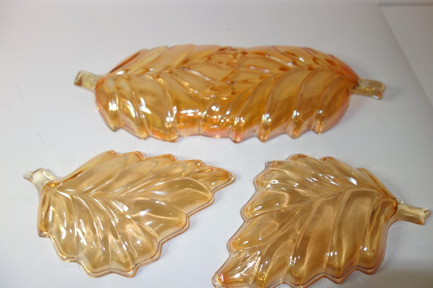 Peach carnival glass serving / nibble set 1950's