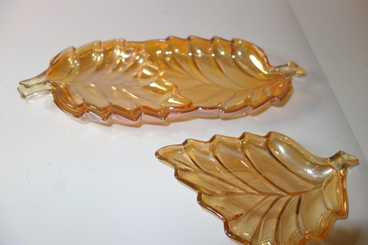 Peach carnival glass serving / nibble set 1950's