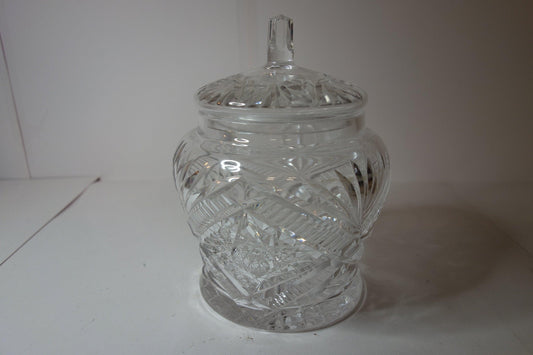 Large pressed glass lidded pot