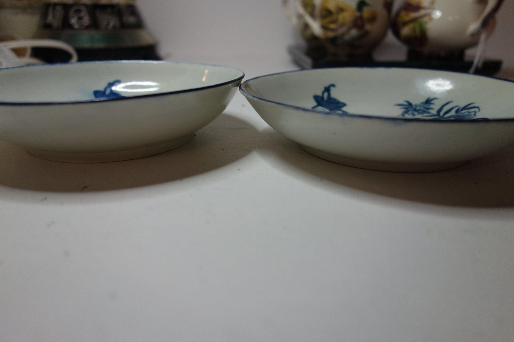 Early Worcester Pair Tea saucers Rare Chinese lady pattern 1770's