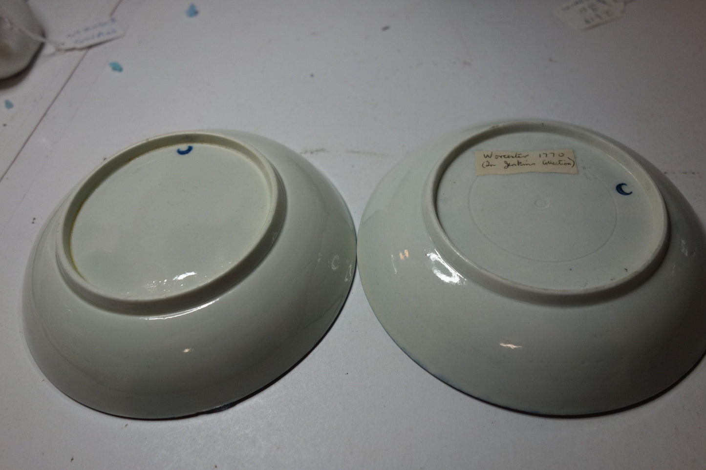 Early Worcester Pair Tea saucers Rare Chinese lady pattern 1770's