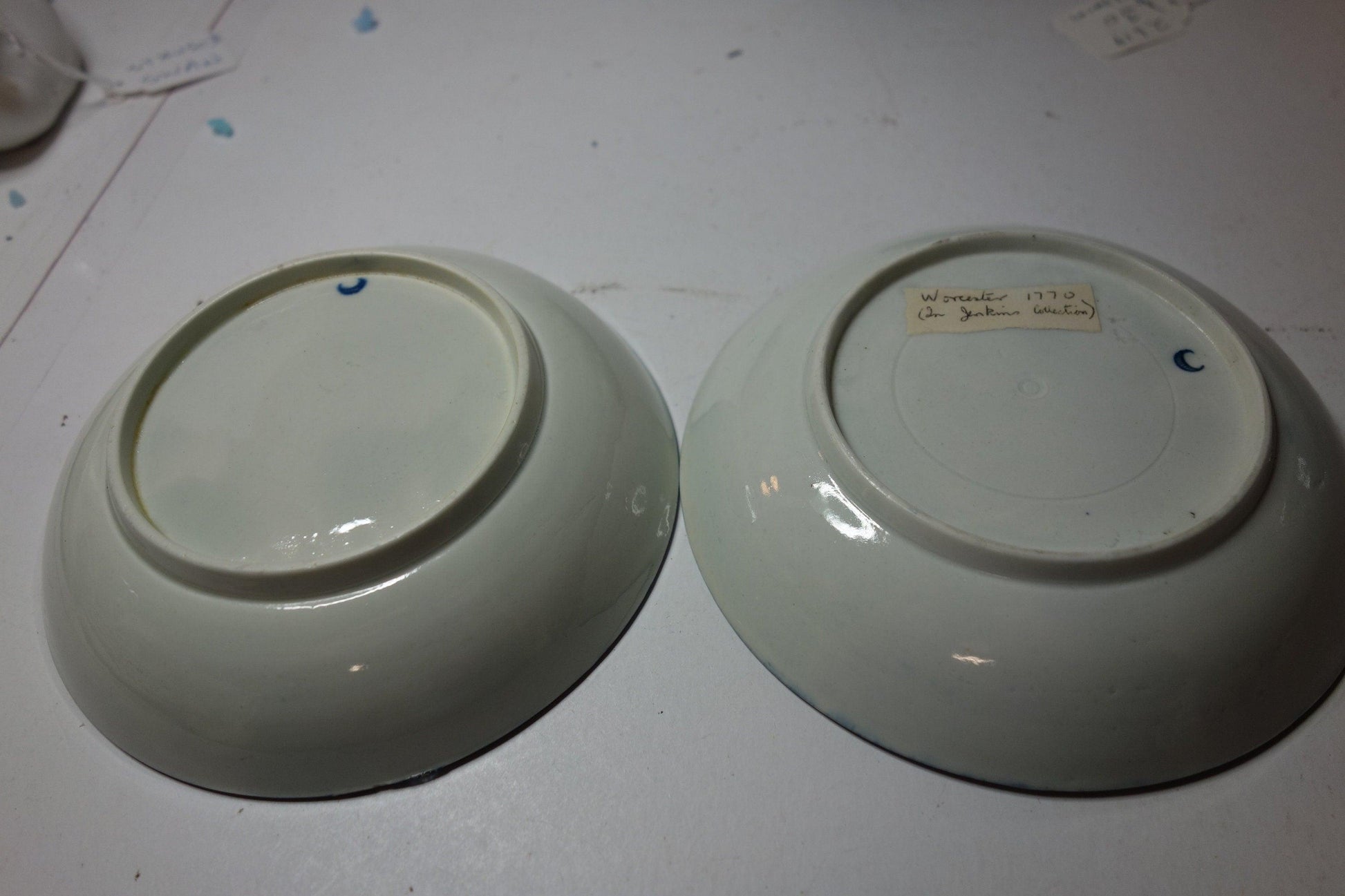 Early Worcester Pair Tea saucers Rare Chinese lady pattern 1770's