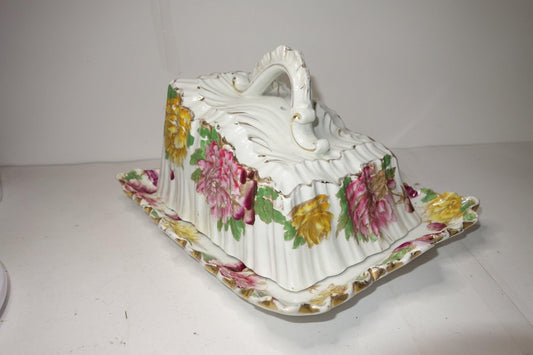 Staffordshire Pottery Cheese Dish Hand painted