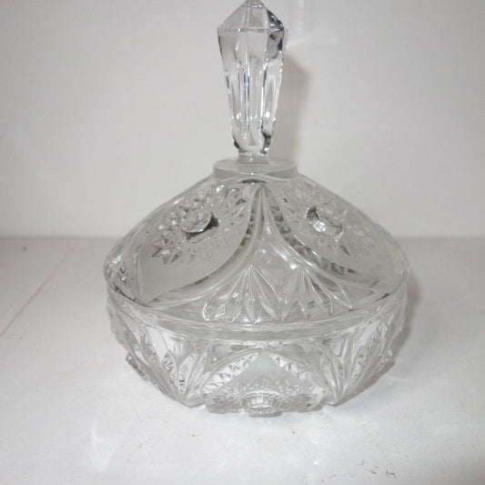 Large pressed crystal lidded bowl