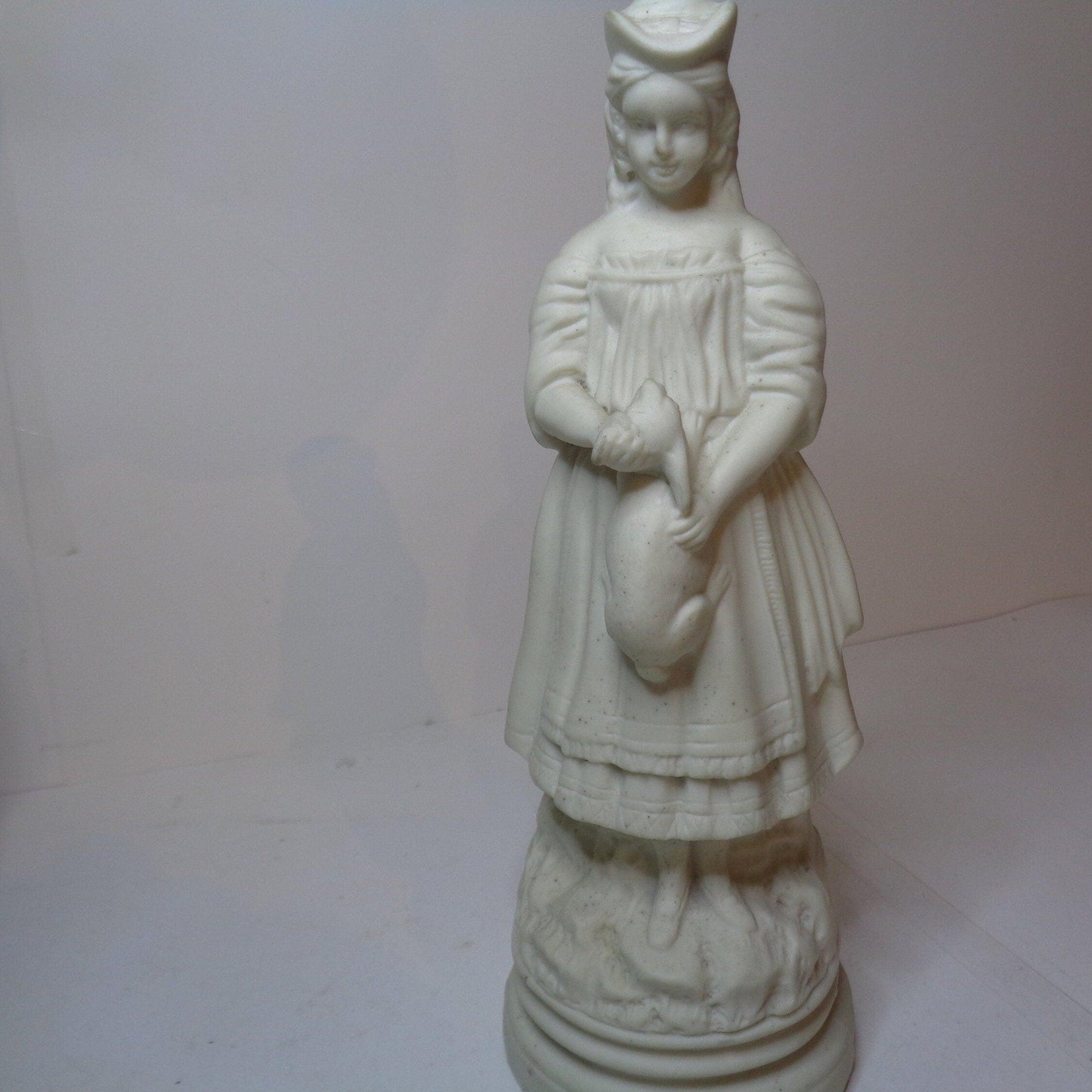 Biscuit porcelain figure of a Victorian girl with rabbit