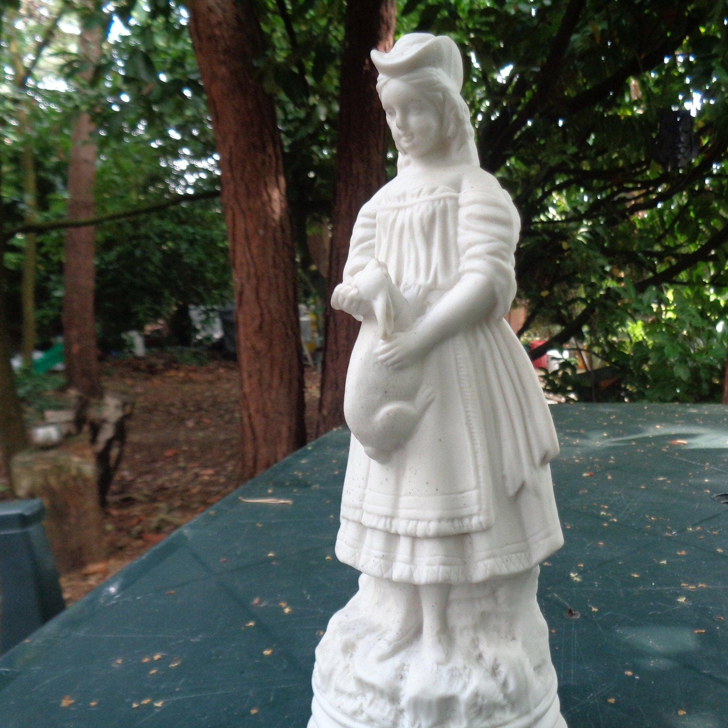 Biscuit porcelain figure of a Victorian girl with rabbit