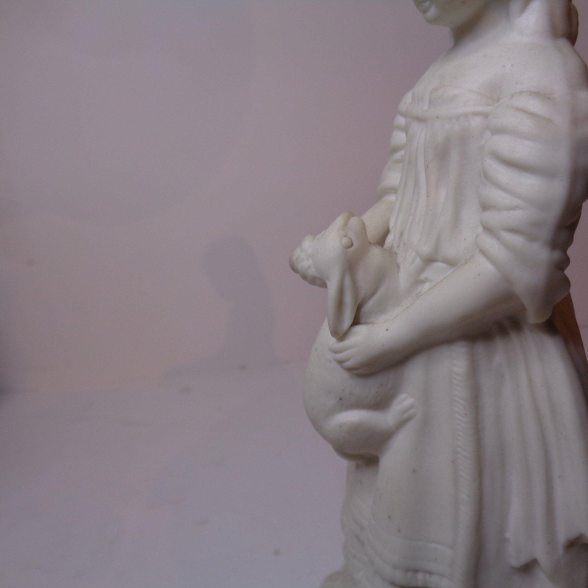 Biscuit porcelain figure of a Victorian girl with rabbit