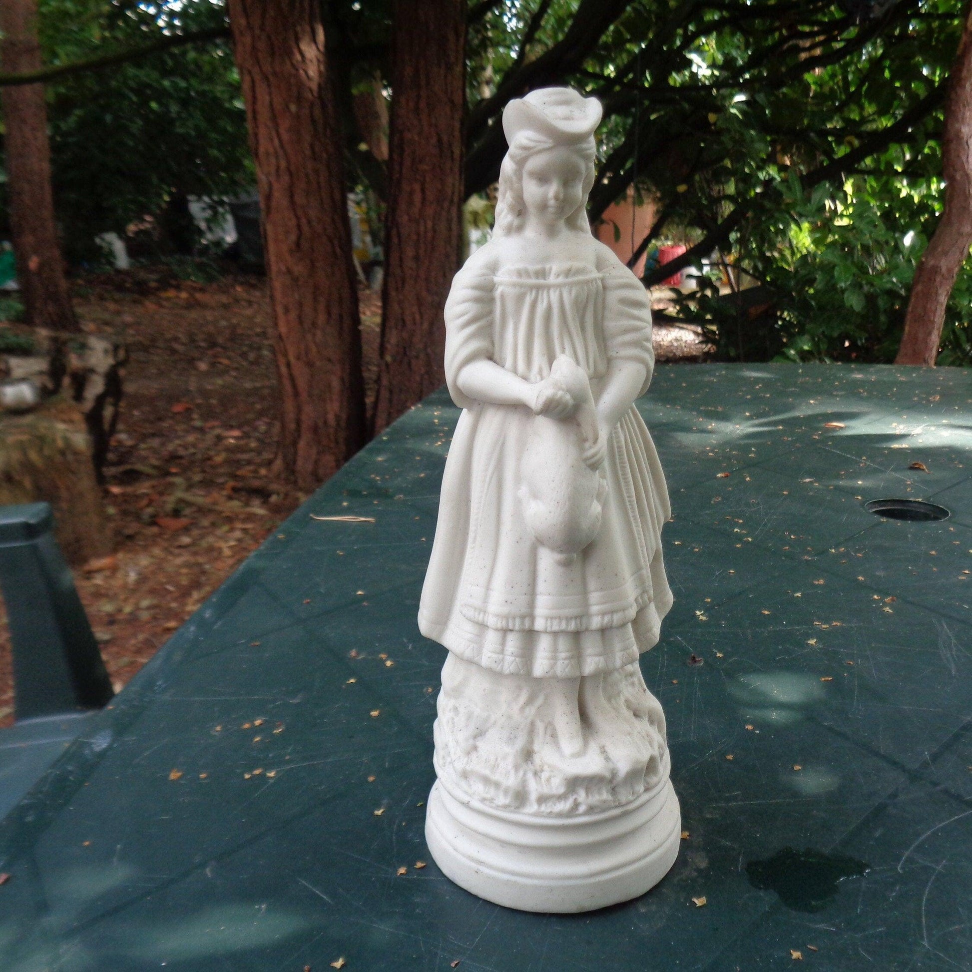 Biscuit porcelain figure of a Victorian girl with rabbit