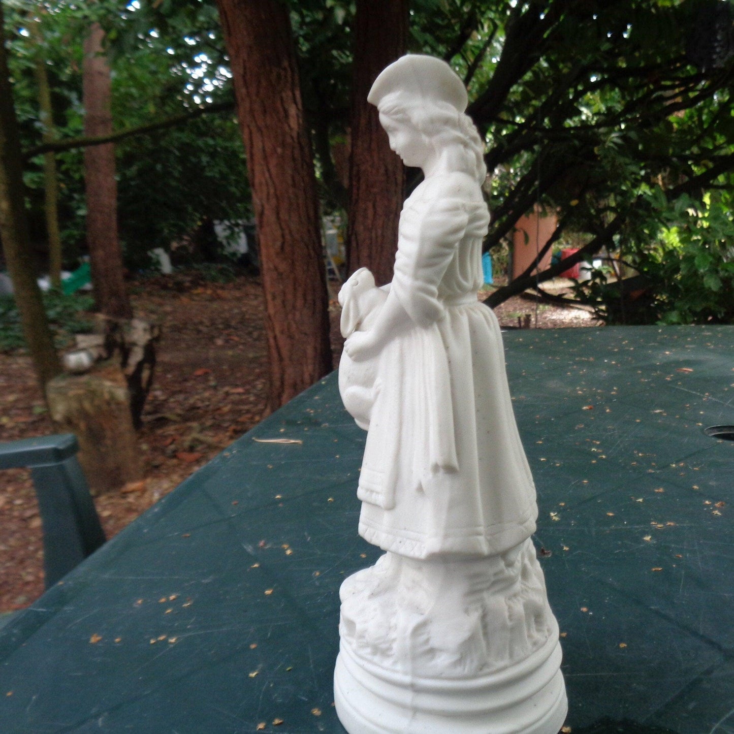 Biscuit porcelain figure of a Victorian girl with rabbit