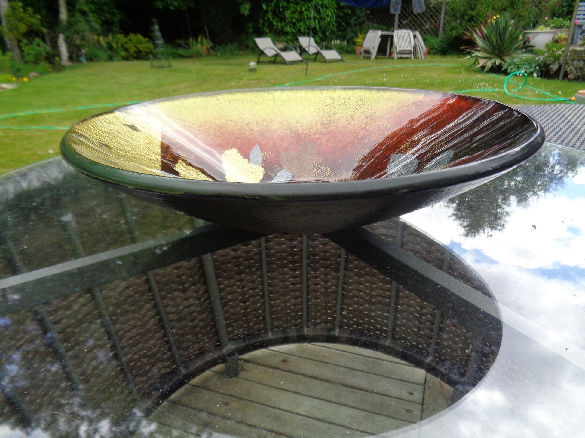 Gorgeous Glass Gold, red, brown and yellow large bowl/dish