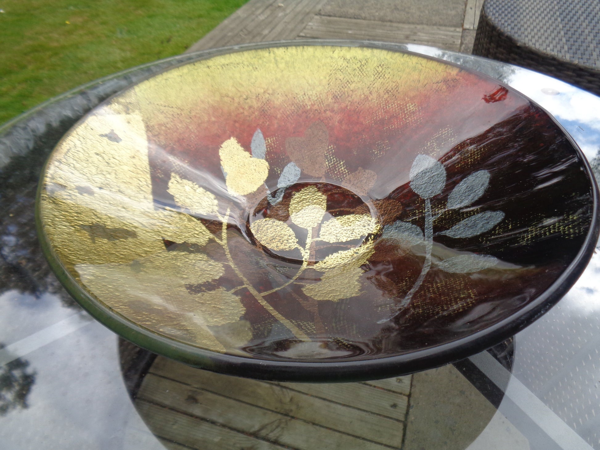 Gorgeous Glass Gold, red, brown and yellow large bowl/dish