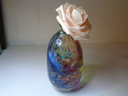 Art Glass Multicolour Bulbous Vase Signed A Henderson