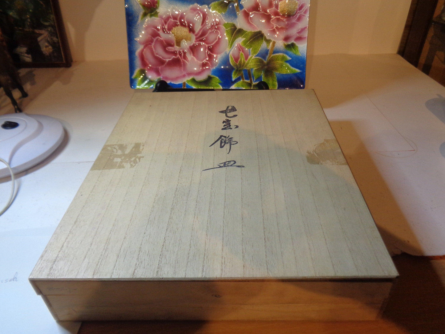 Japanese enamel on glass rectangular floral dish