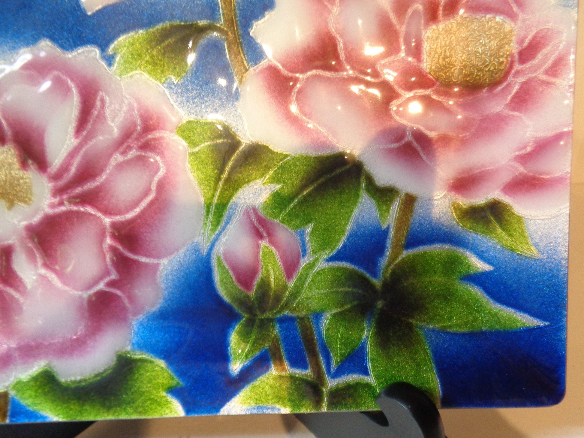 Japanese enamel on glass rectangular floral dish