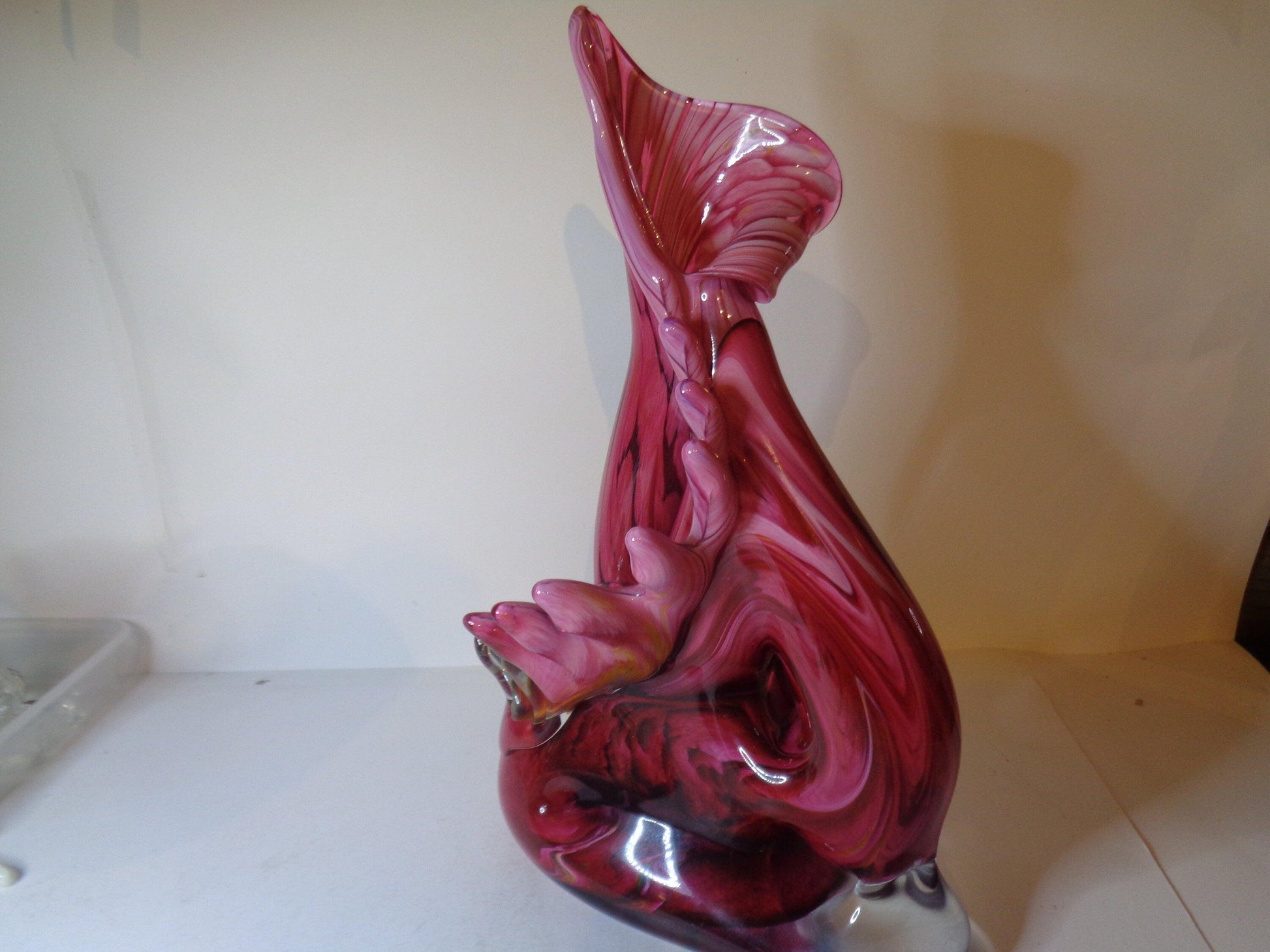 Massive Murano Swirled pink glass vase signed 4 kilo