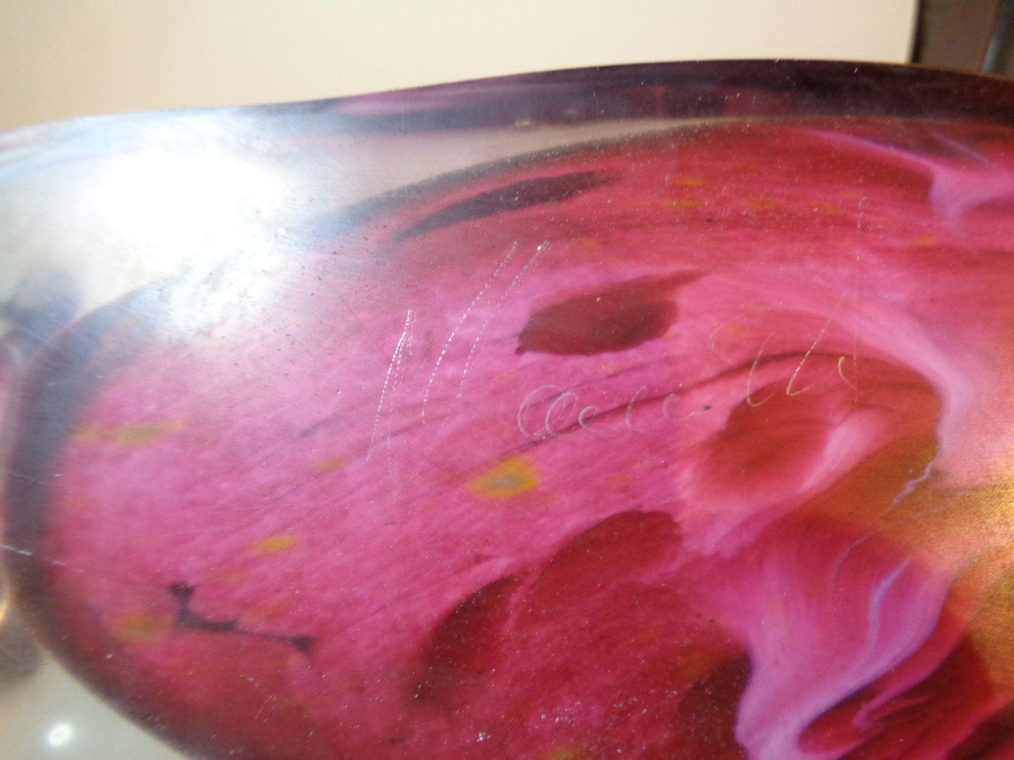 Massive Murano Swirled pink glass vase signed 4 kilo