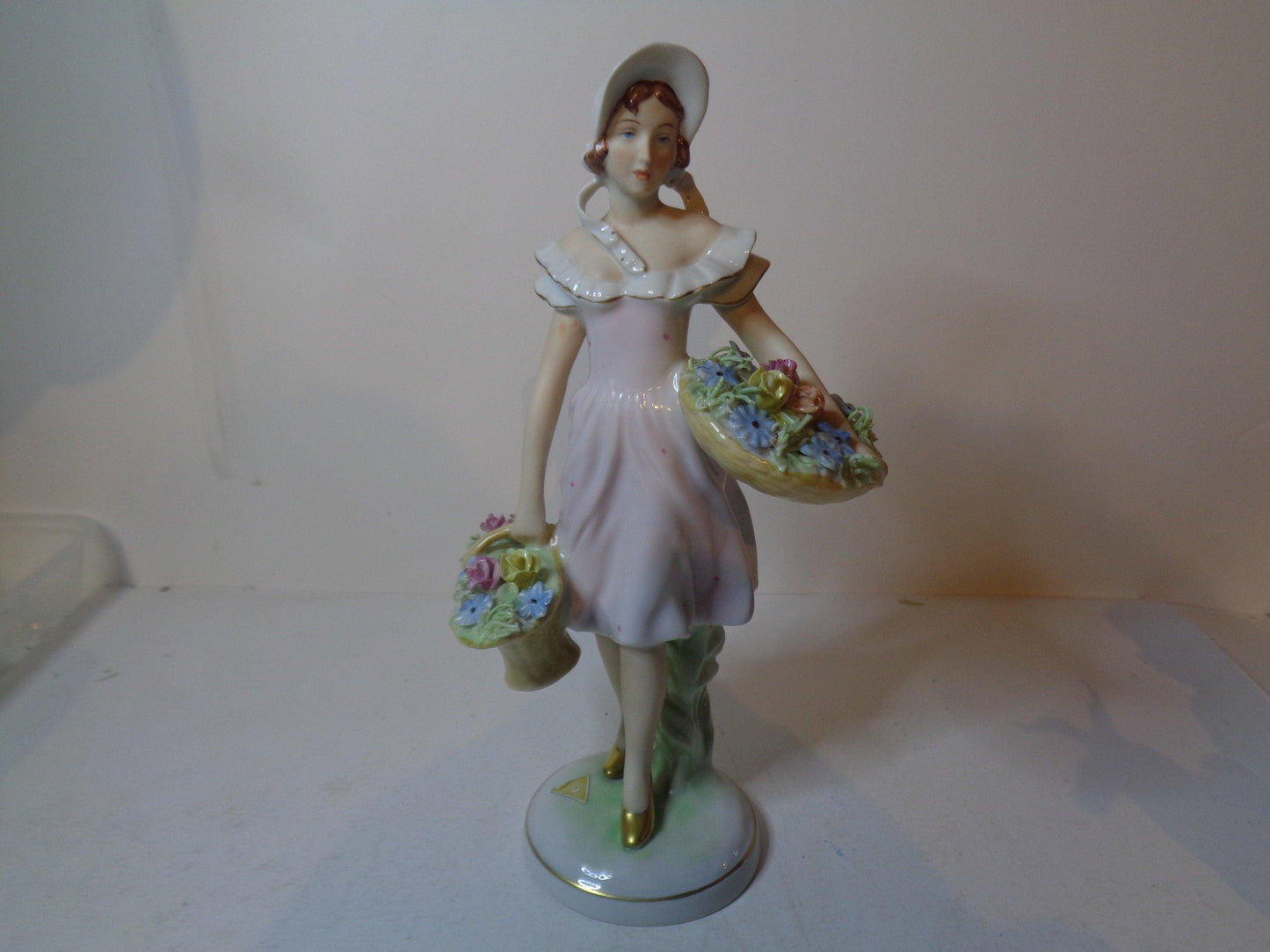 Royal Dux Girl with Baskets of Flowers