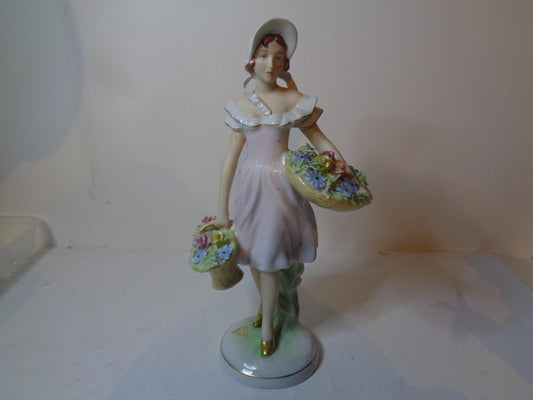 Royal Dux Girl with Baskets of Flowers