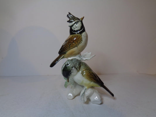 Karl Ens Pair of Birds; Crested Tit and Coal Tit Later Version 1960's