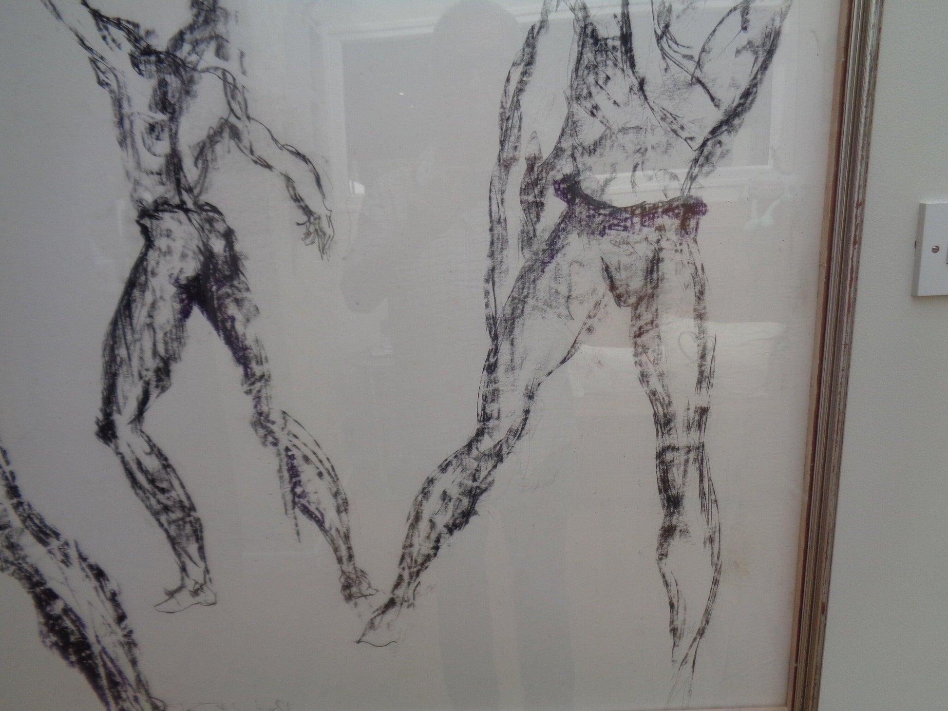 Original Charcoal on Board Picture of Gymnasts or Dancers