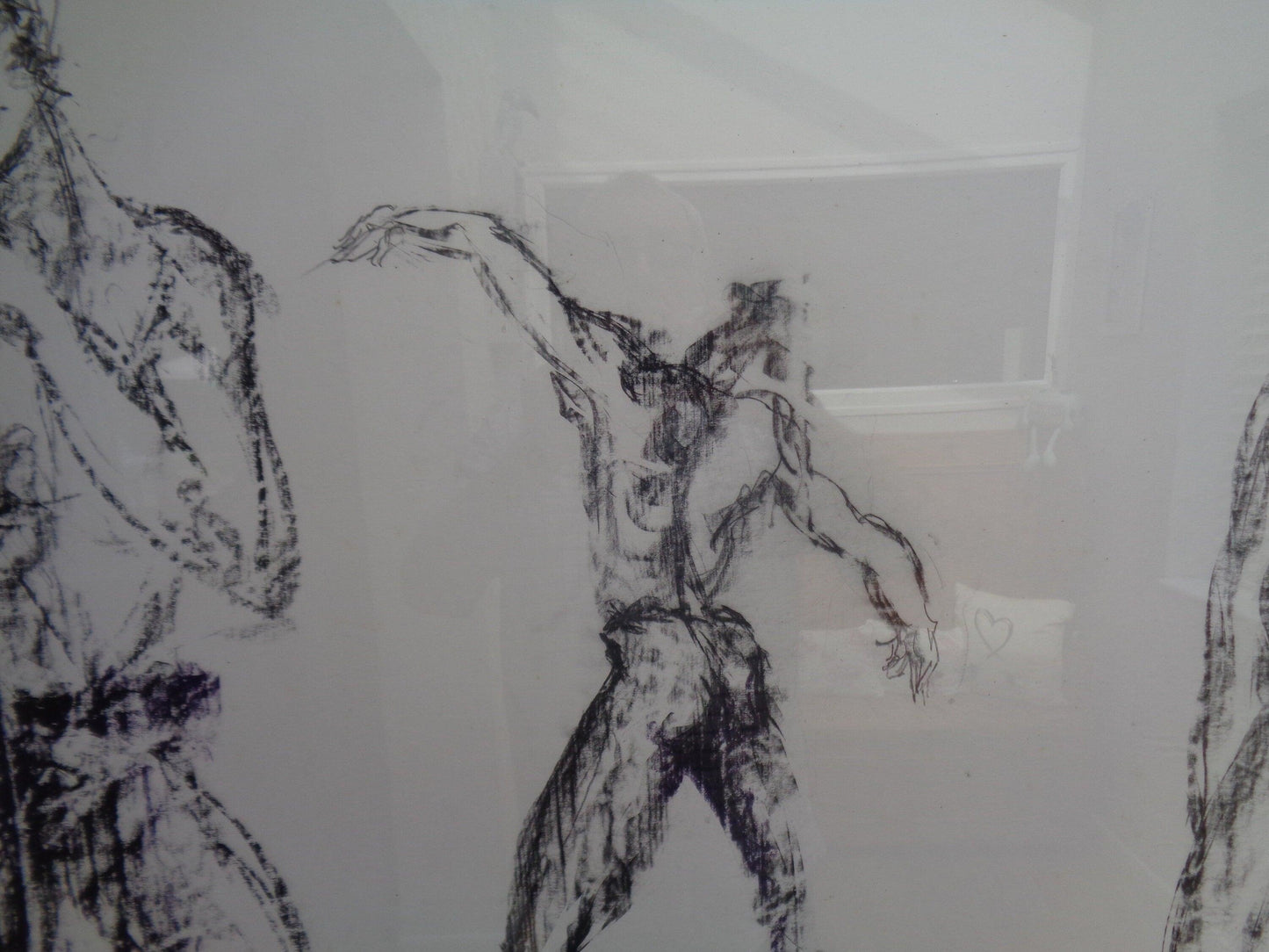 Original Charcoal on Board Picture of Gymnasts or Dancers