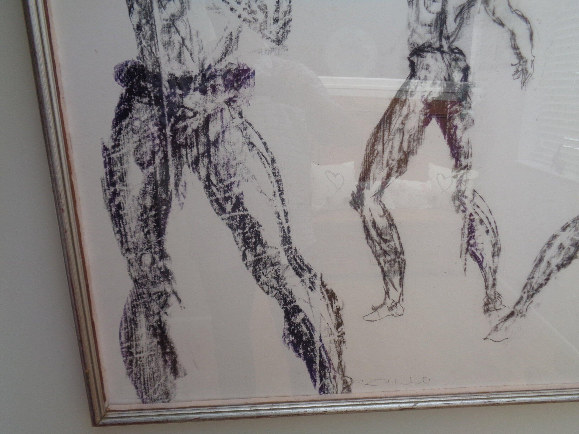 Original Charcoal on Board Picture of Gymnasts or Dancers