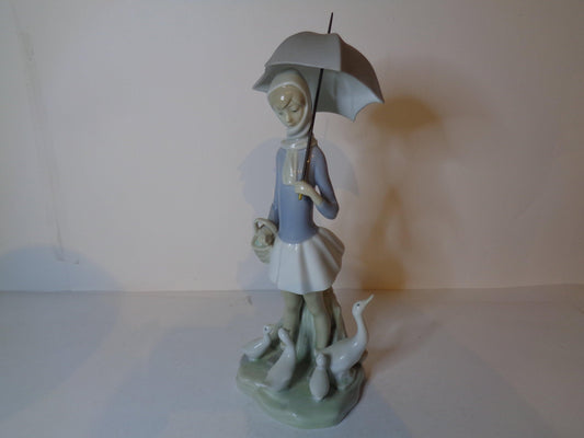 LLadro Girl with Umbrella and Geese number 4510 Issued 1969