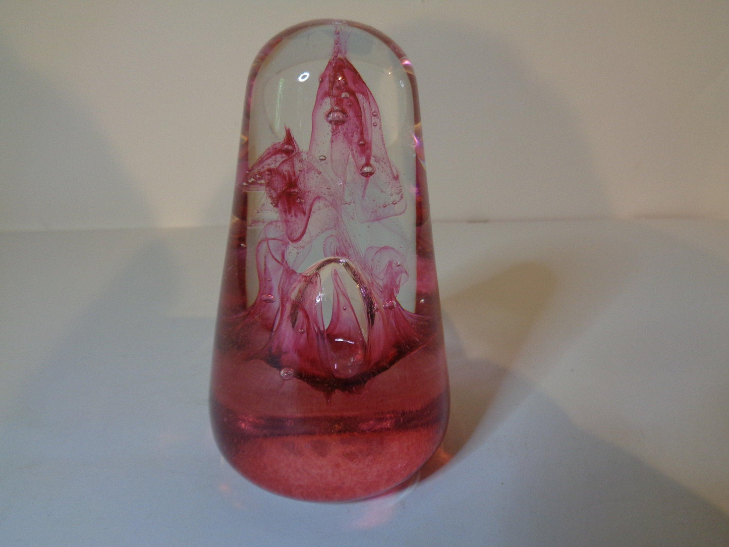 Vintage Glass Paperweight Swirling Pink