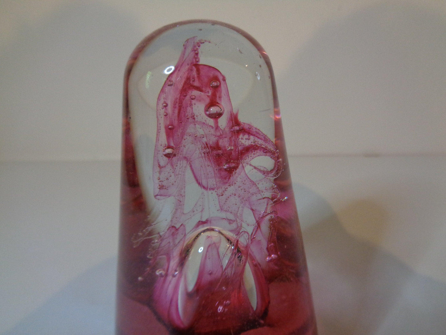 Vintage Glass Paperweight Swirling Pink