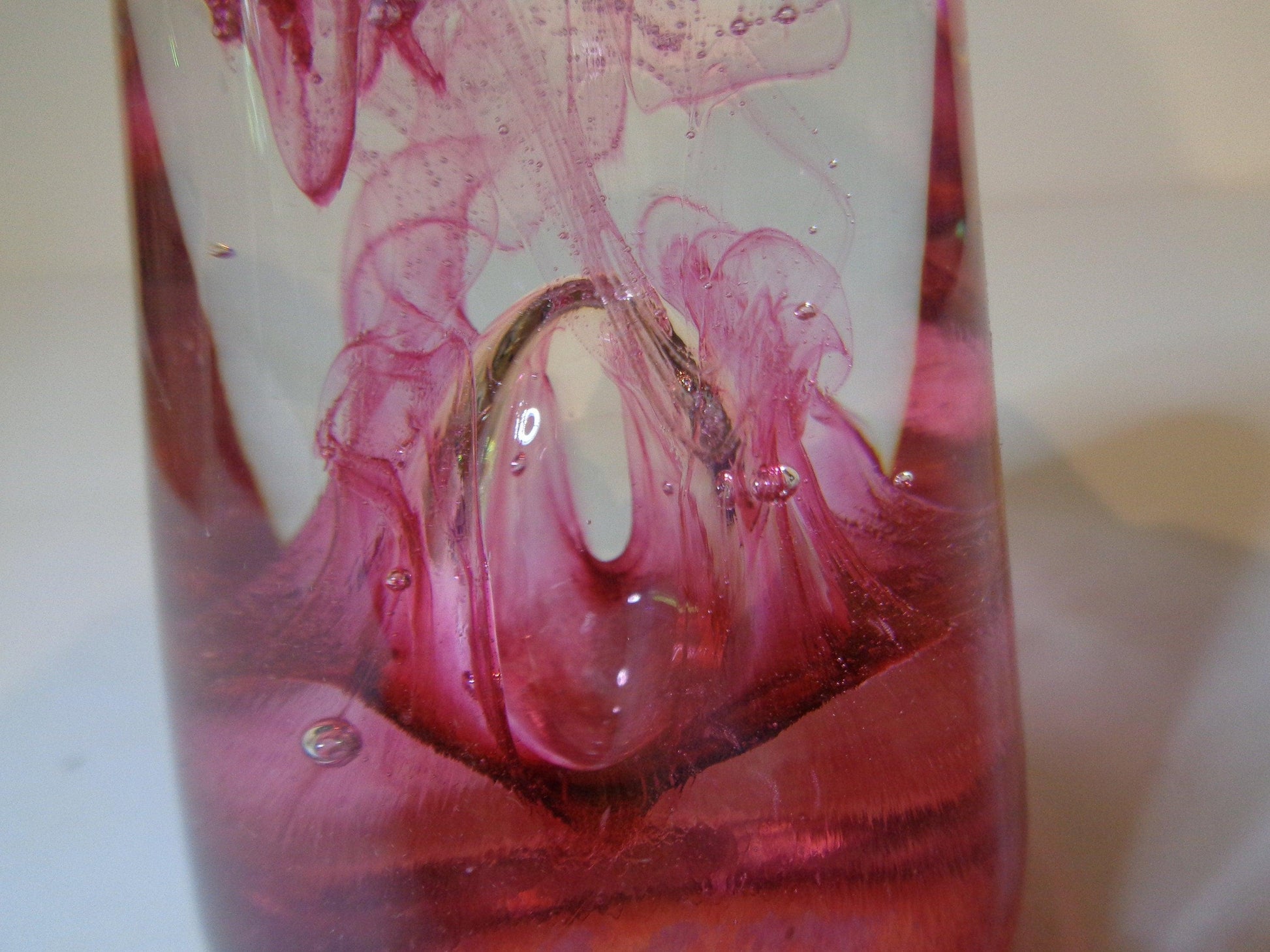 Vintage Glass Paperweight Swirling Pink