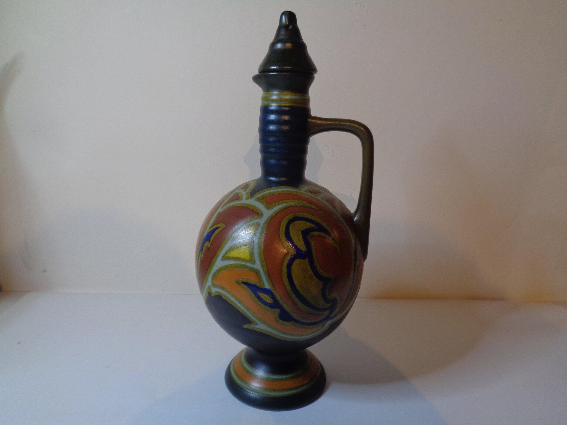 Dutch Gouda Ewer and Stopper Hand painted 1927