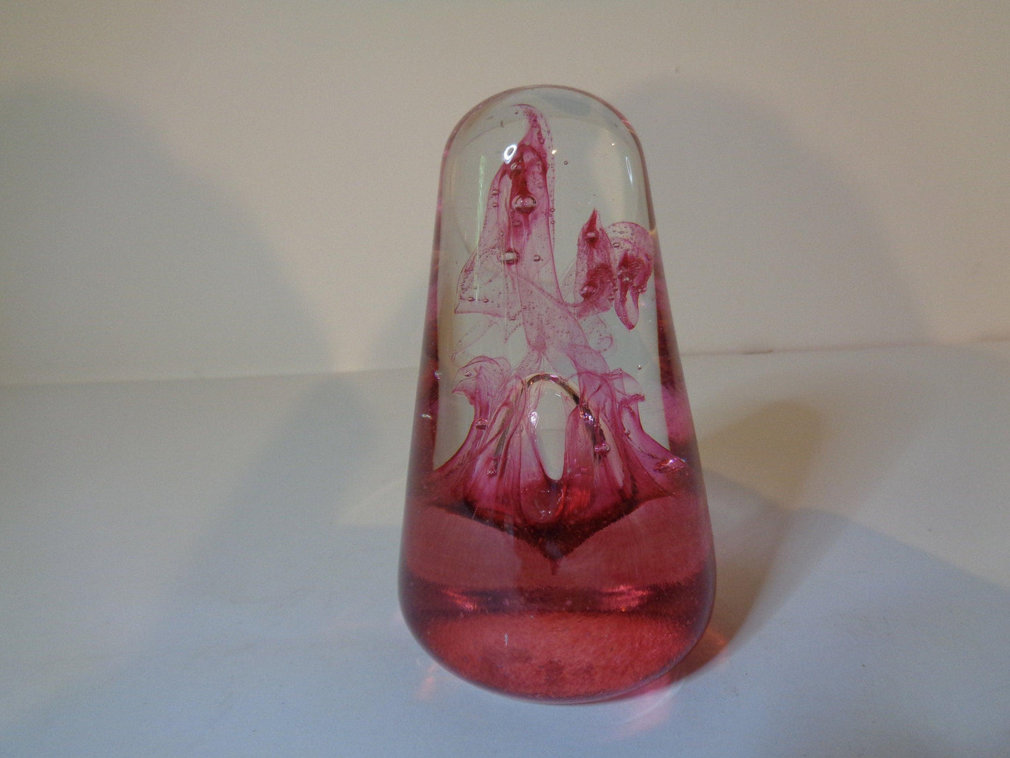 Vintage Glass Paperweight Swirling Pink