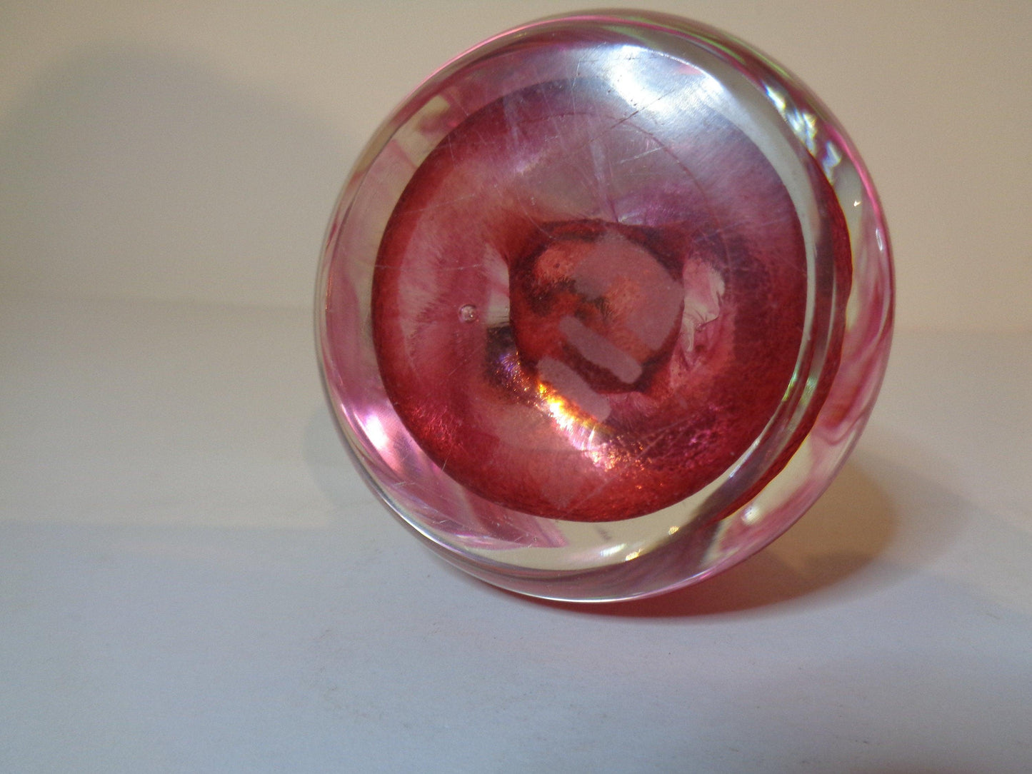 Vintage Glass Paperweight Swirling Pink