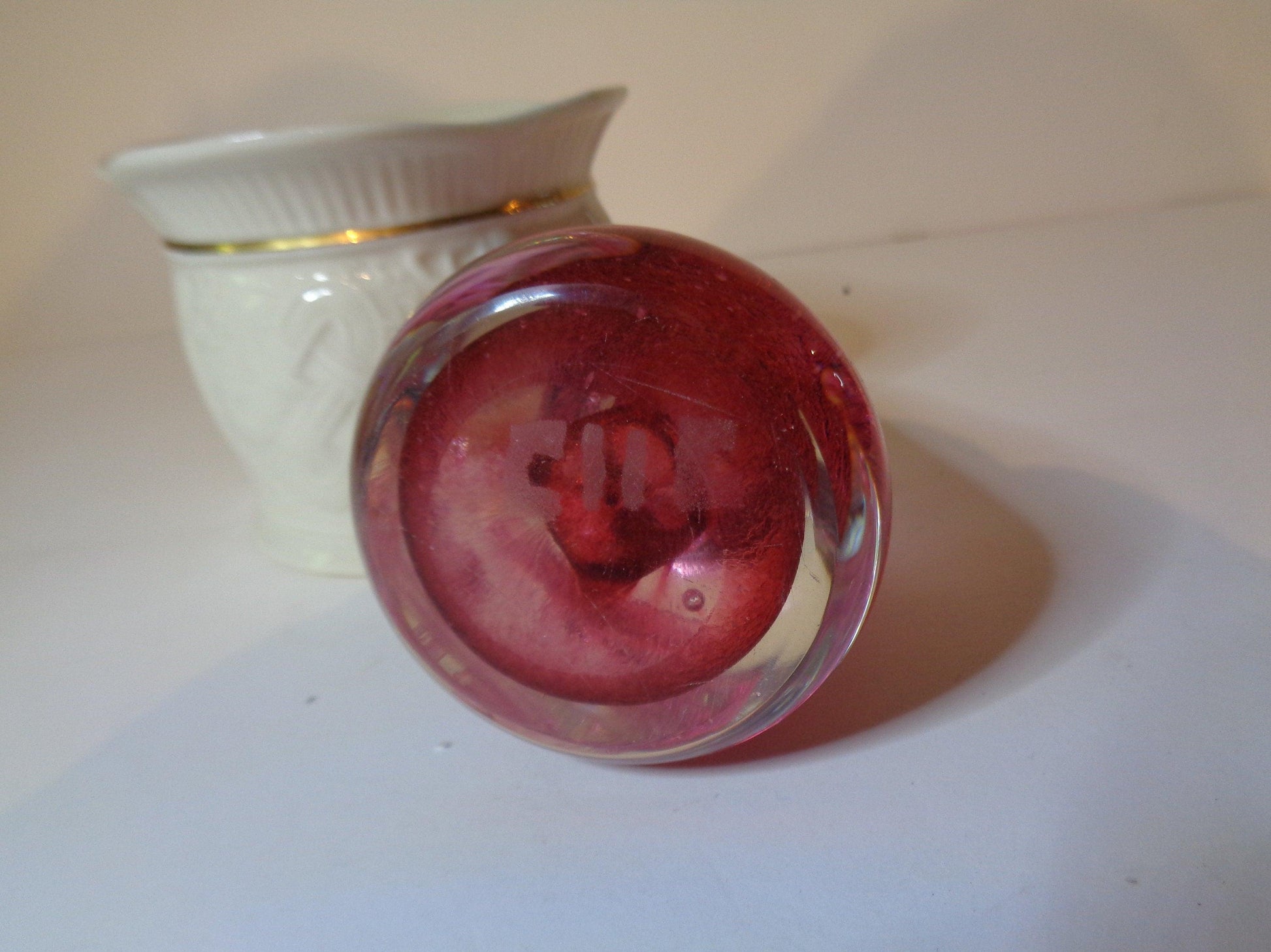 Vintage Glass Paperweight Swirling Pink