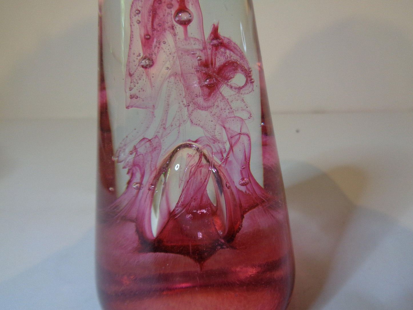 Vintage Glass Paperweight Swirling Pink