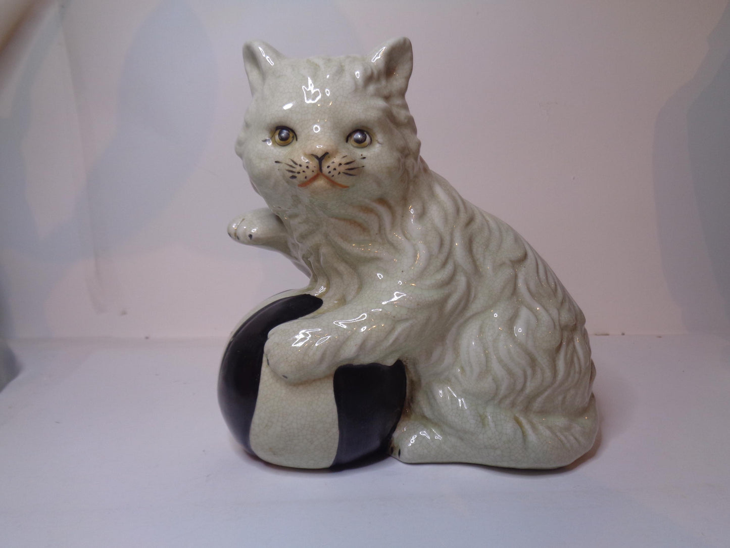 Antique Pottery Cat with Ball