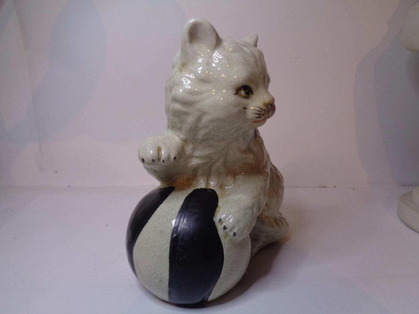 Antique Pottery Cat with Ball