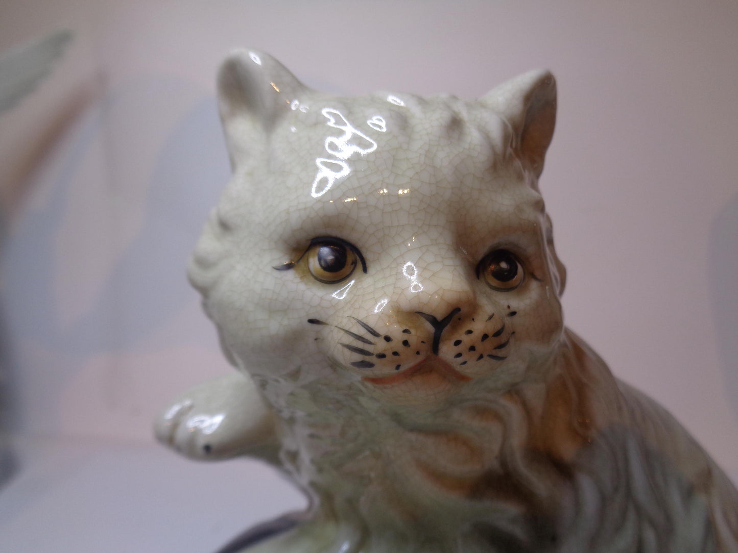 Antique Pottery Cat with Ball