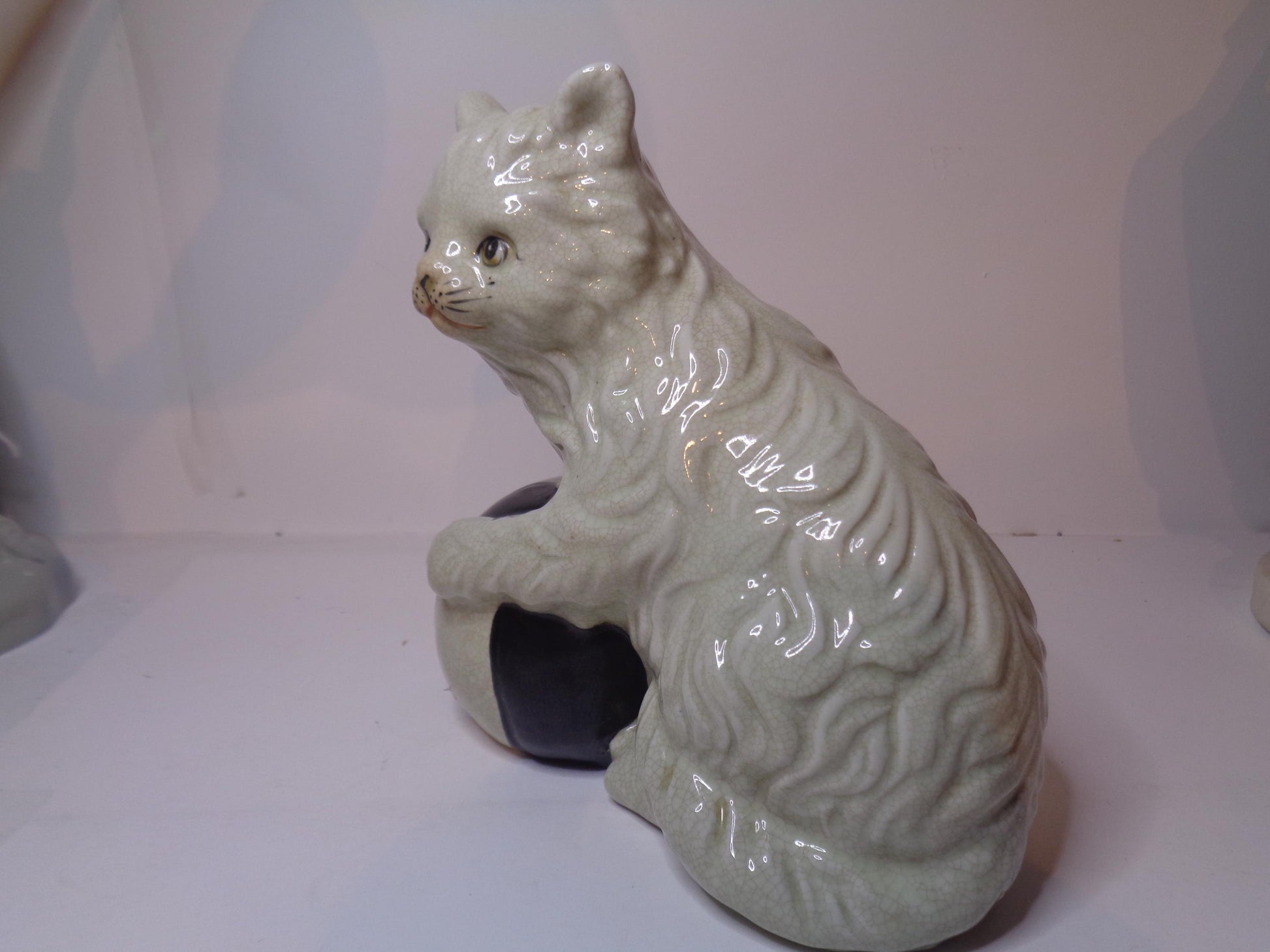 Antique Pottery Cat with Ball