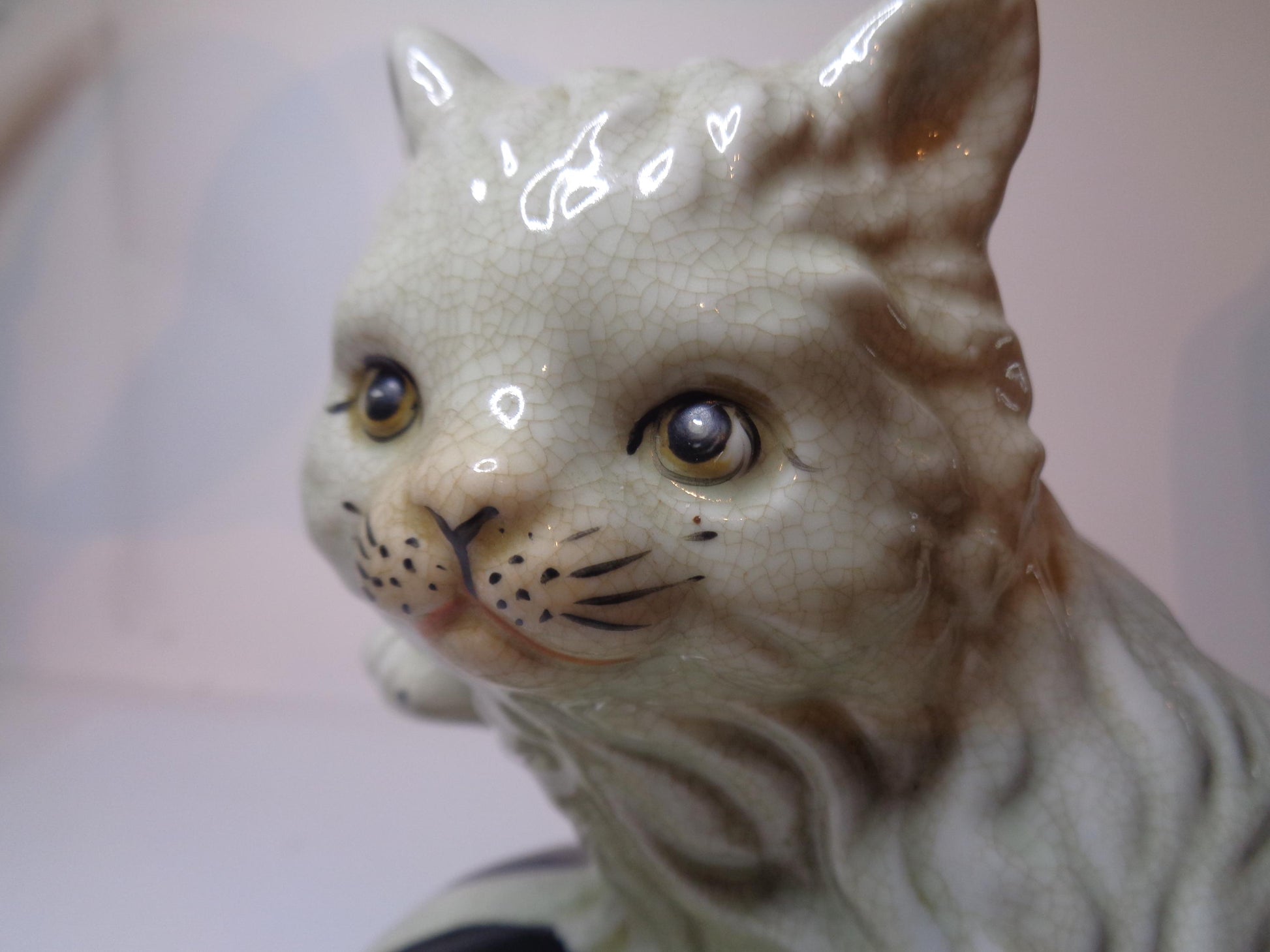 Antique Pottery Cat with Ball