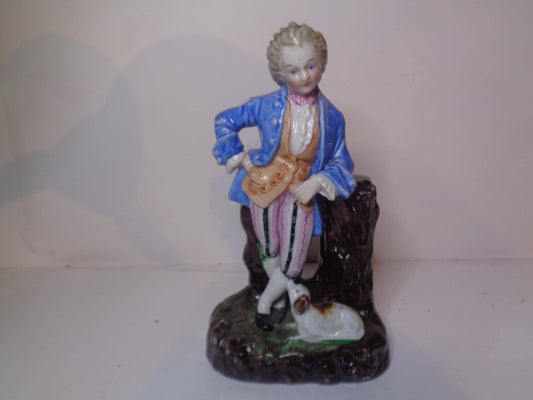 Victorian Pottery Hand Painted English Dandy and Dog Figurine