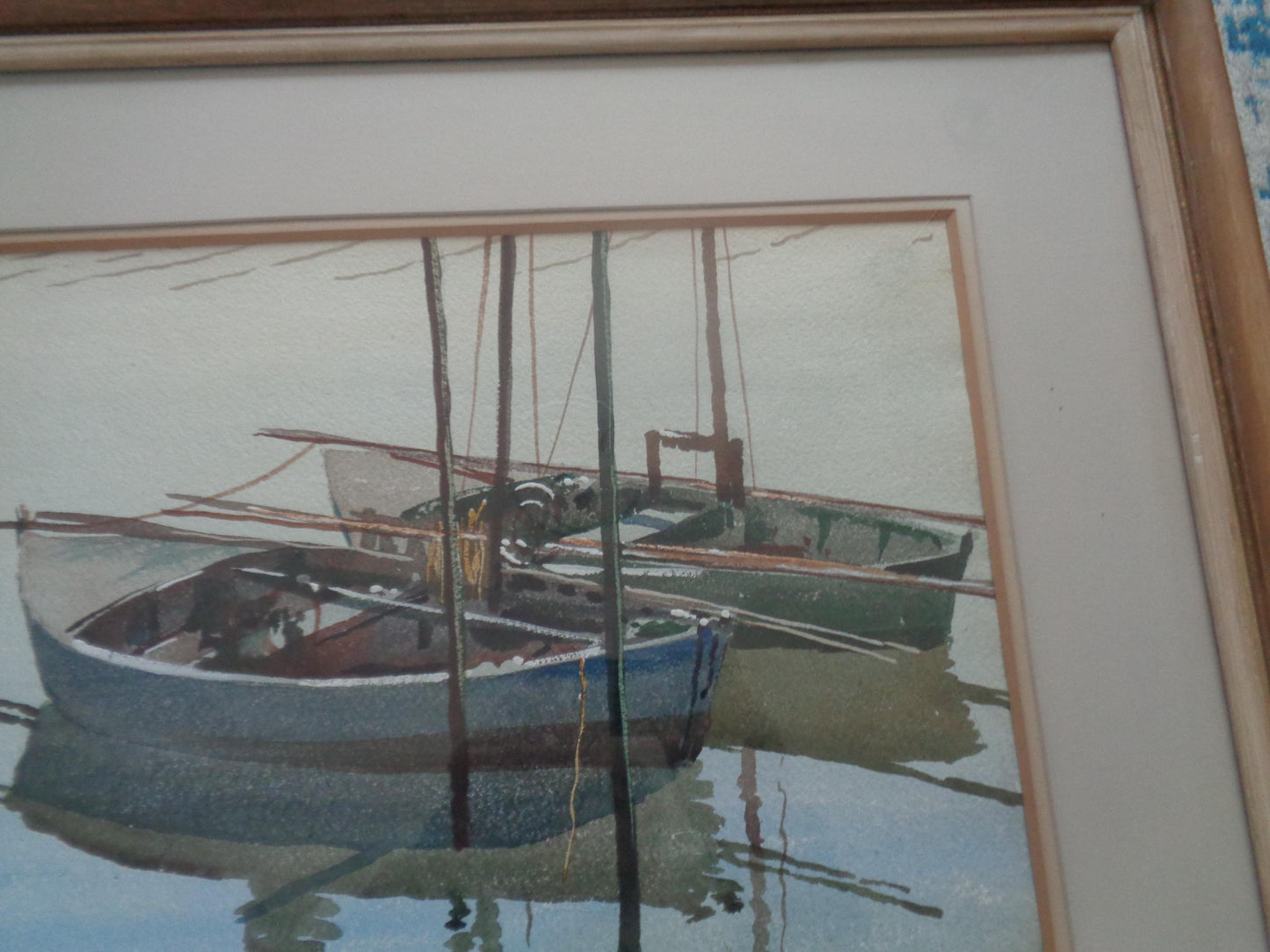 Boats Original Watercolour by Bernard Parker 1960's