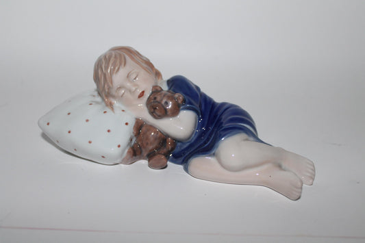 Royal Copenhagen Else Sleeping, Lying Girl With Teddy Bear No 675