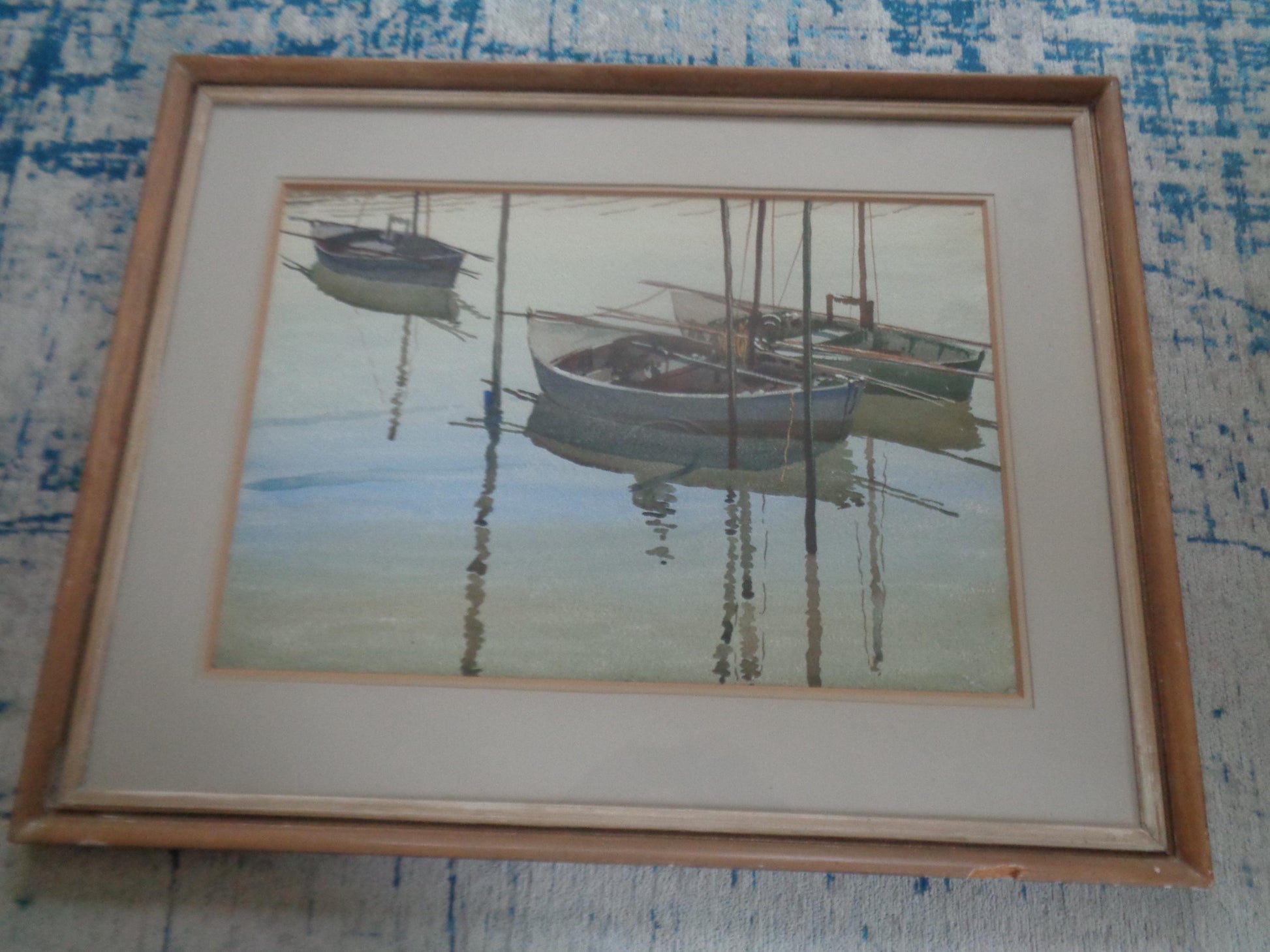 Boats Original Watercolour by Bernard Parker 1960's