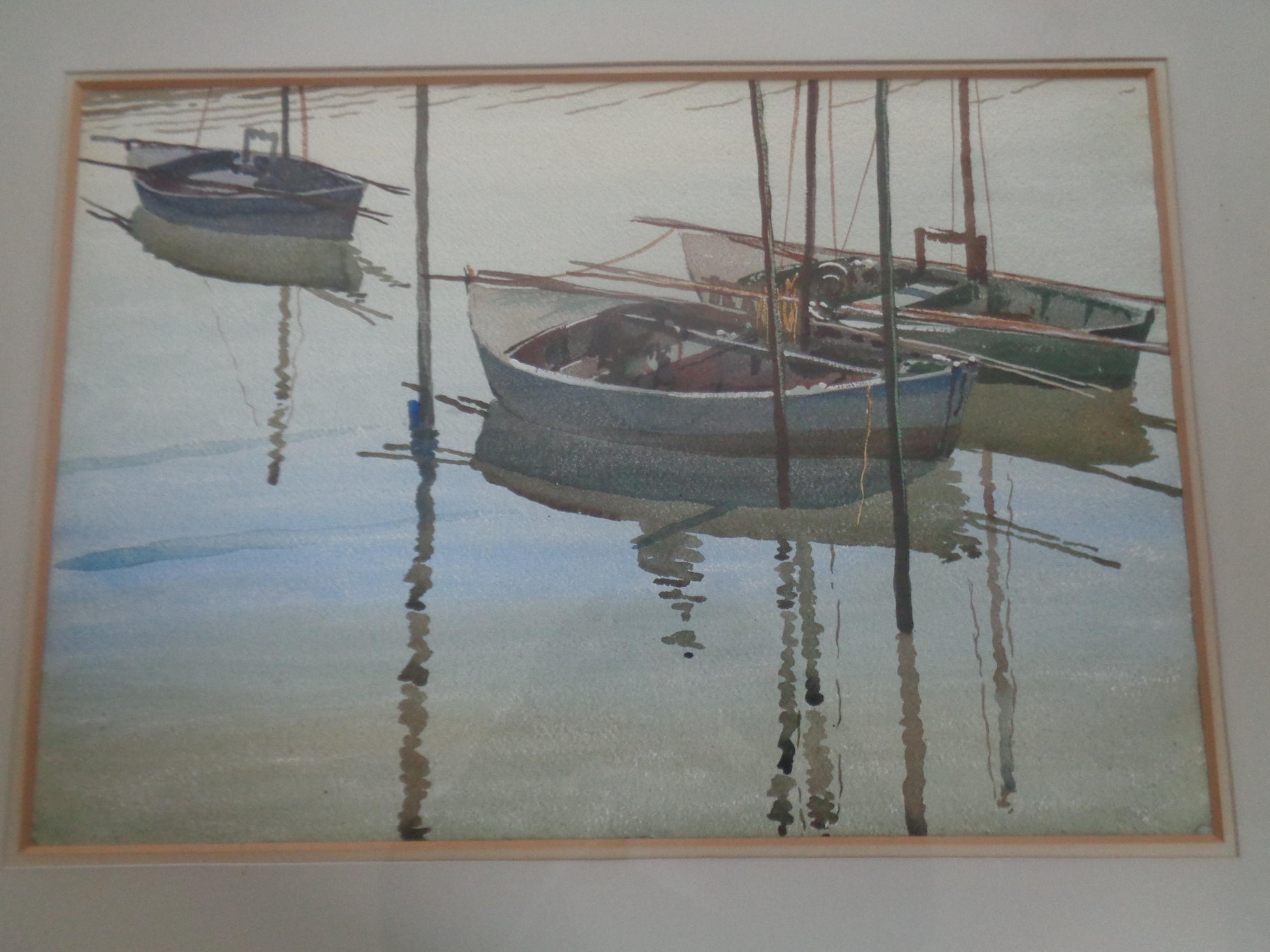 Boats Original Watercolour by Bernard Parker 1960's