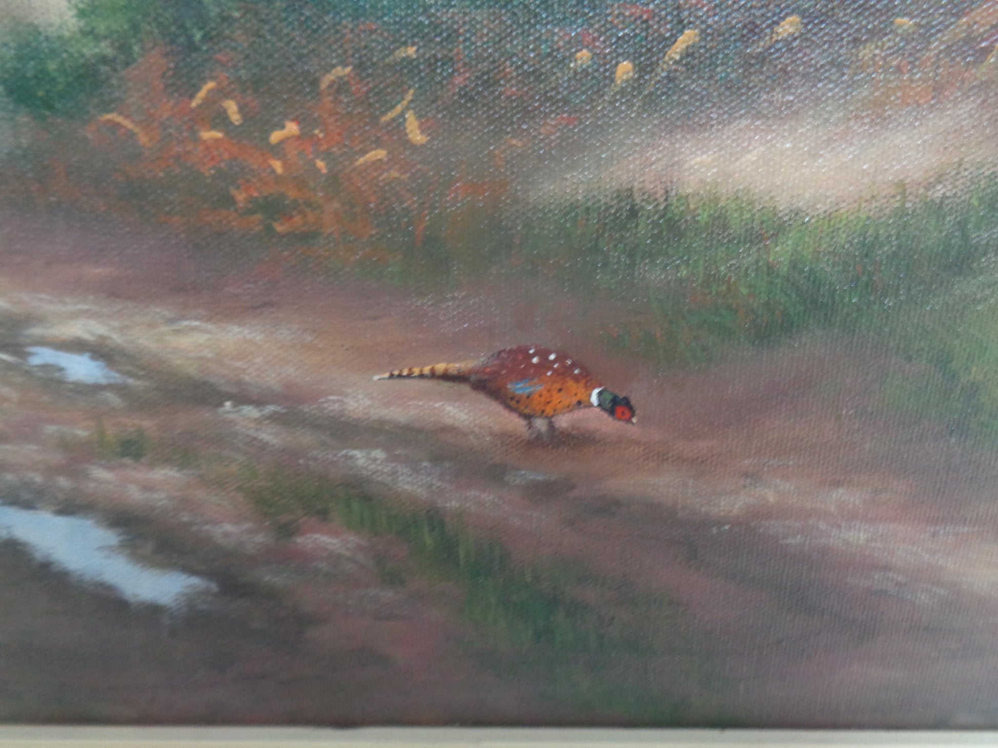 Original Oil on Canvas "Pheasants in Woodland" indistinctly signed