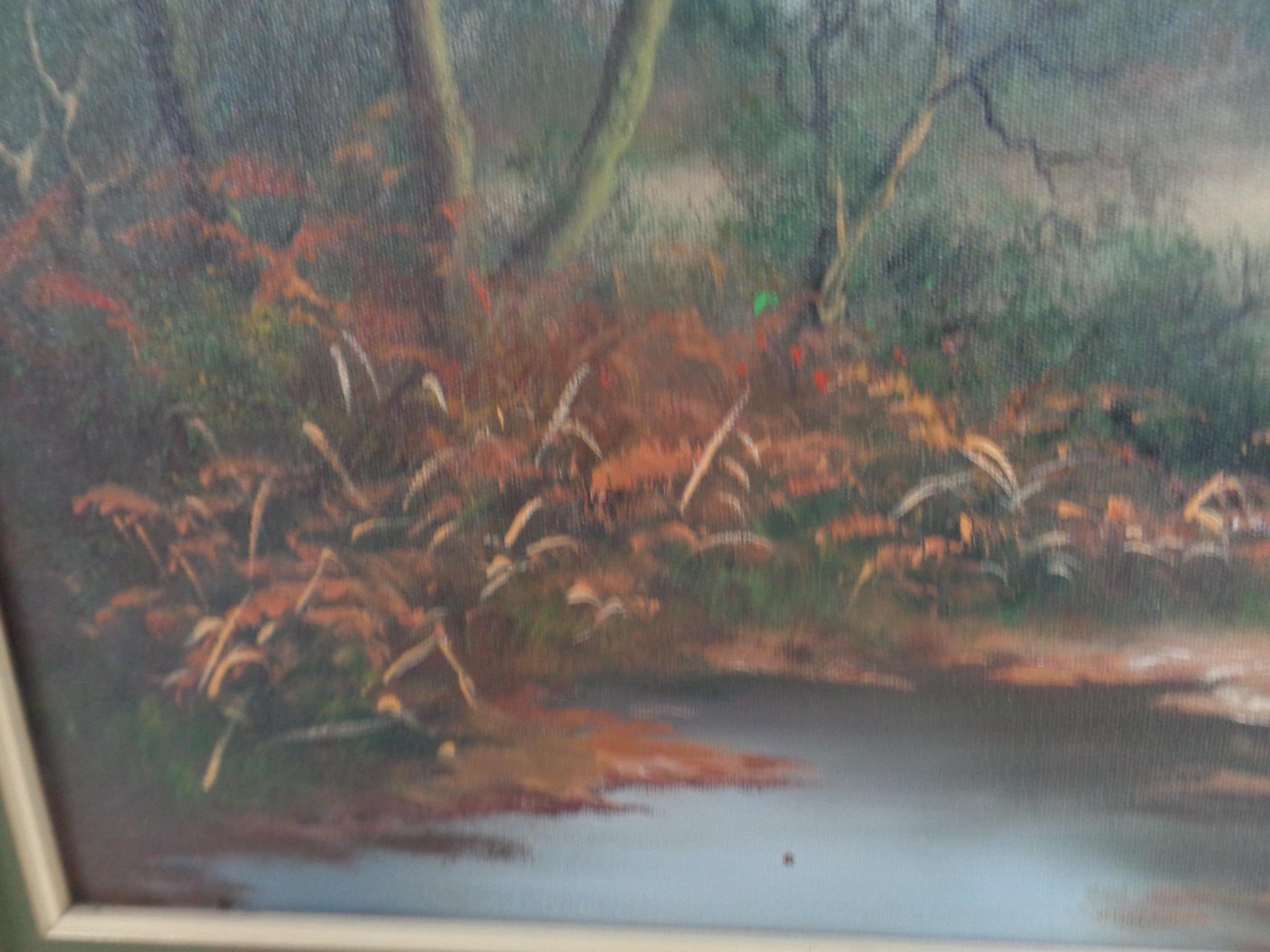 Original Oil on Canvas "Pheasants in Woodland" indistinctly signed